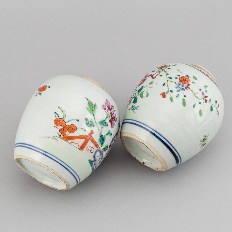 Two famille rose tea caddies, Qing dynasty, Qianlong (1736-95).