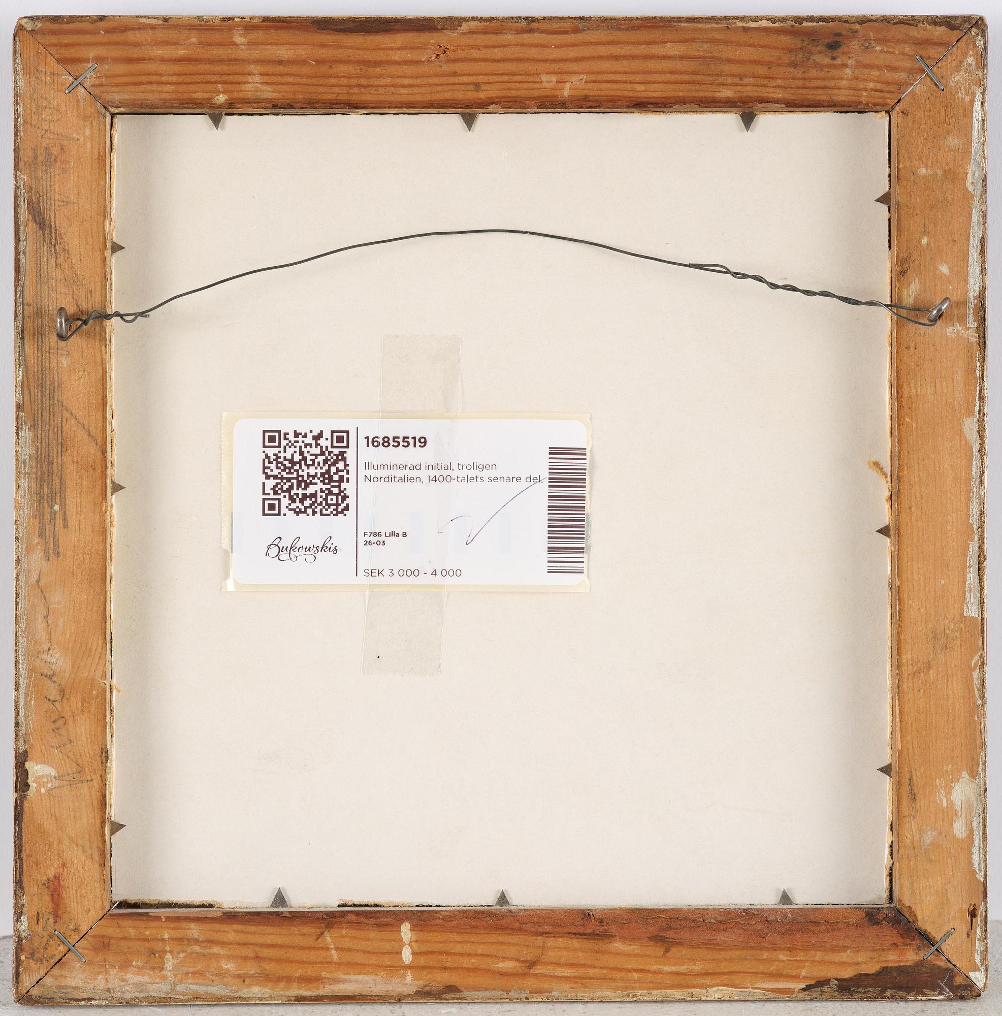 An illuminated initial, presumanly from an Italian musical manuscript, later part 15th century.