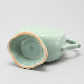 A celadon porcelain tea pot, China, modern manufactory.