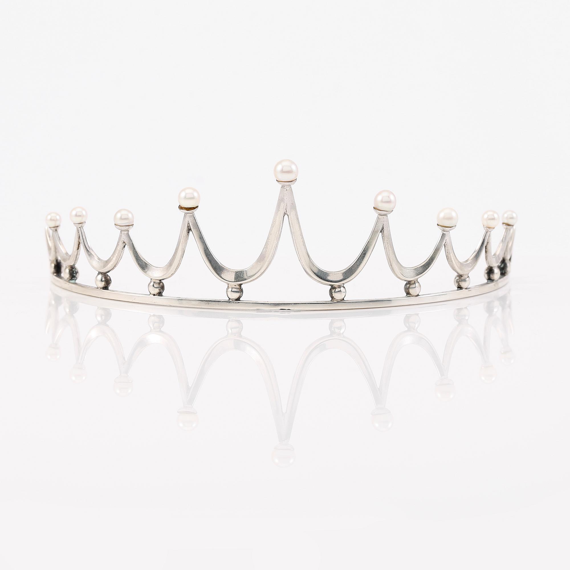 DIADEM, silver, odlade pärlor, svenska stämplar K&BC 1967.