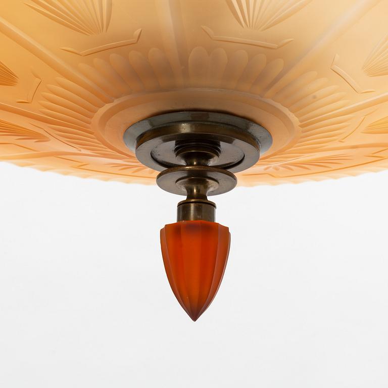 Harald Notini, a model '6658' glass and brass ceiling light, Arvid Böhlmarks Lampfabrik, 1930's.