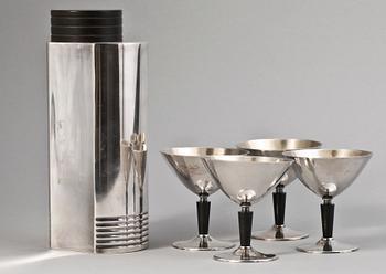 COCKTAILSET, 5 delar, nysilver, G.A.B design Folke Arström, 1930-tal.