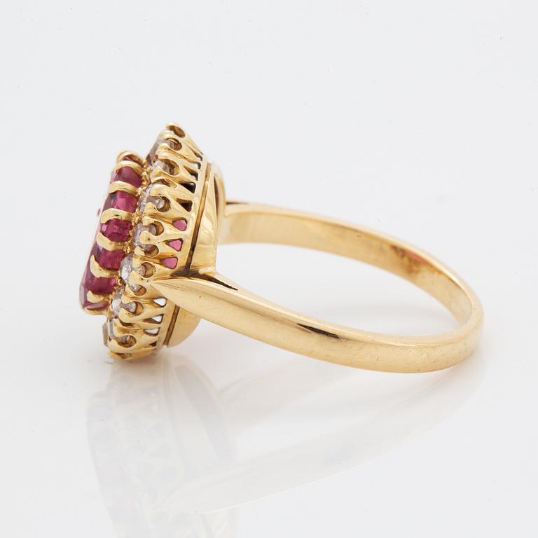 Pink spinel and old-cut diamond ring, French mark, early 1900's.