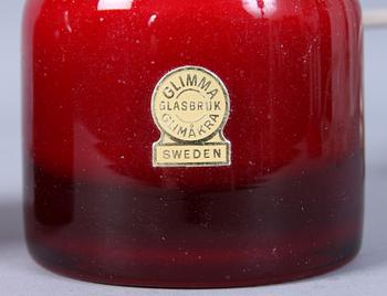 BORDSLAMPOR, ett par, glas, Glimma Glasbruk, Glimåkra, etikettmärkta, 1960/1970-tal.