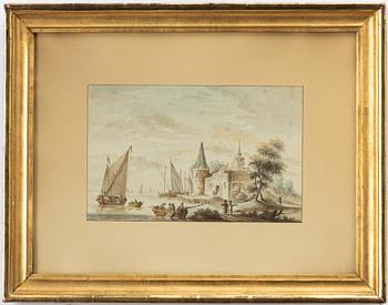 Okänd konstnär, 17/1800-tal, Figurer vid hamnstad.