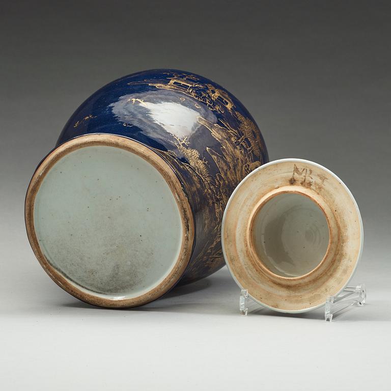 A large blue glazed jar with cover, Qing dynasty, Qianlong (1736-95).