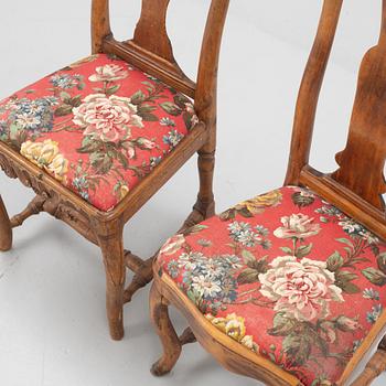 A set of two Swedish rococo chairs, later part 18th century.