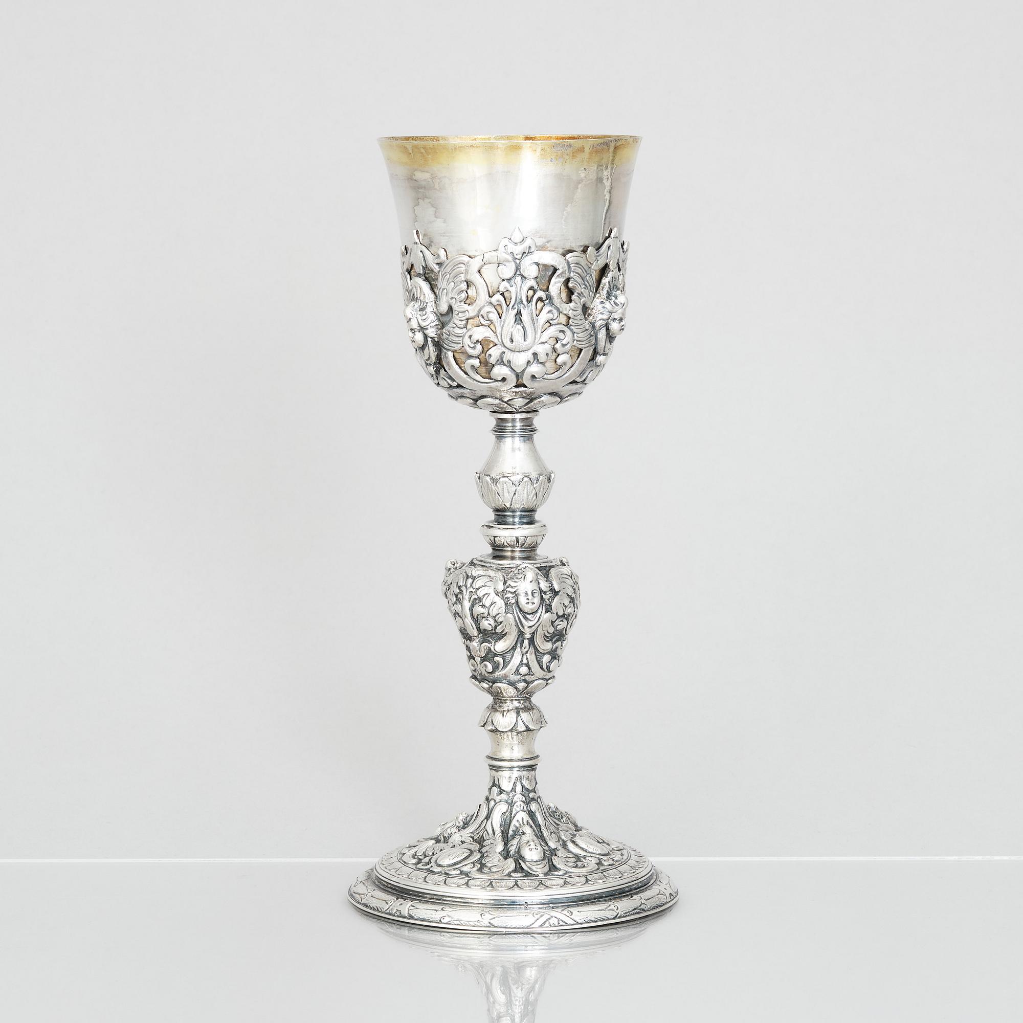 A 19th century parcel-gilt silver cup, unmarked. Renaissance style.