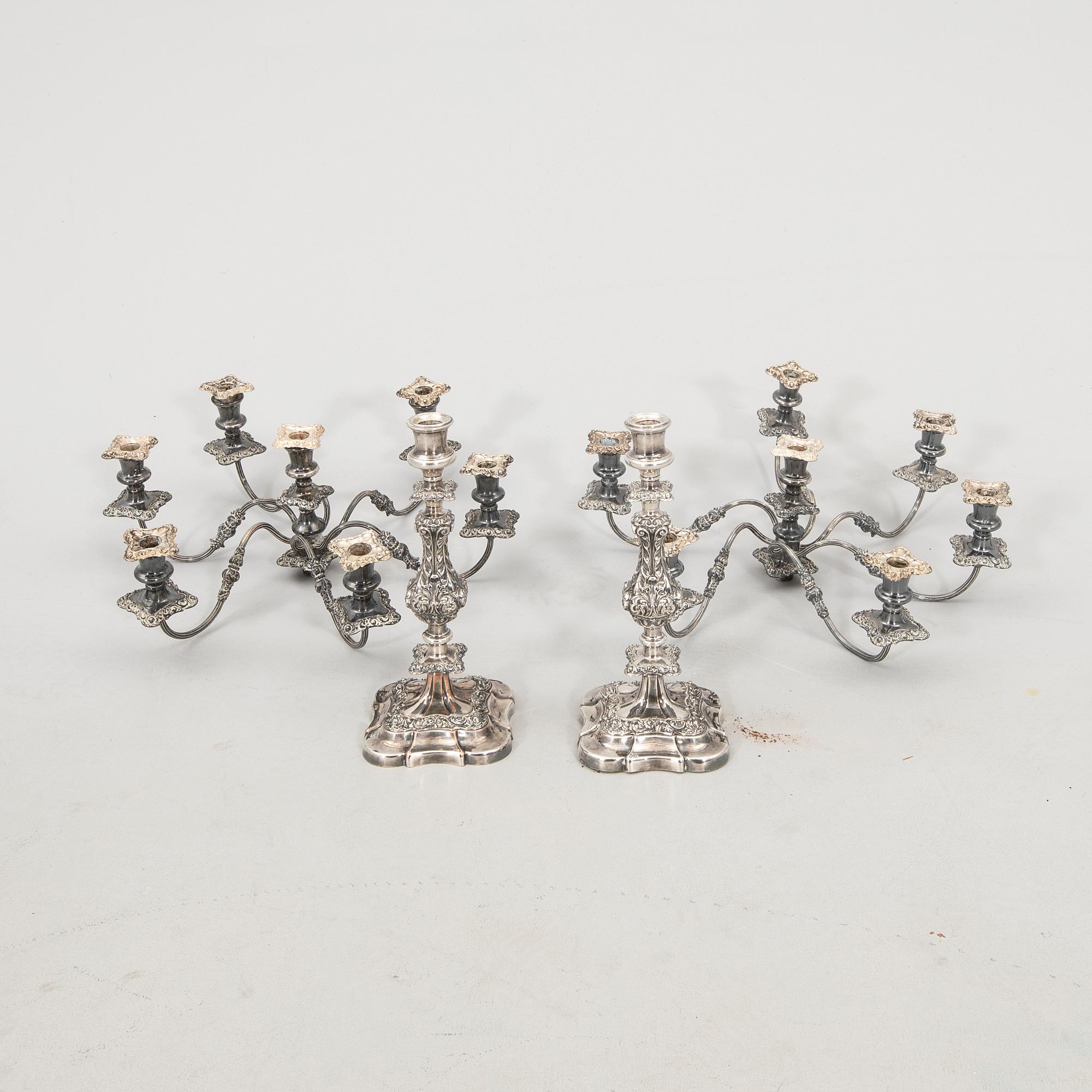 Candelabras, a pair, nickel silver, likely England circa 1900.