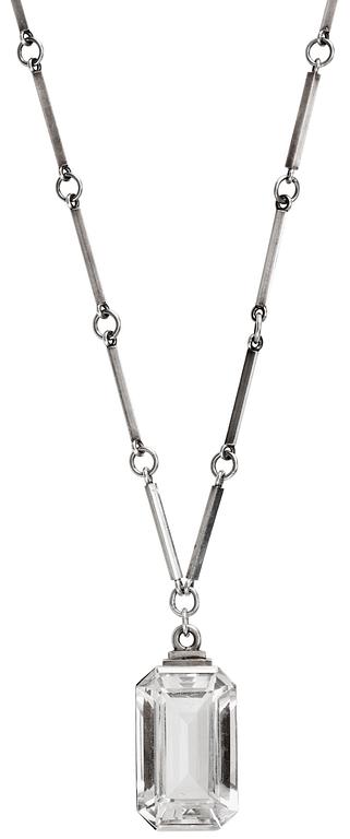 A Wiwen Nilsson sterling and rock crystal pendant with chain, Lund 1942.