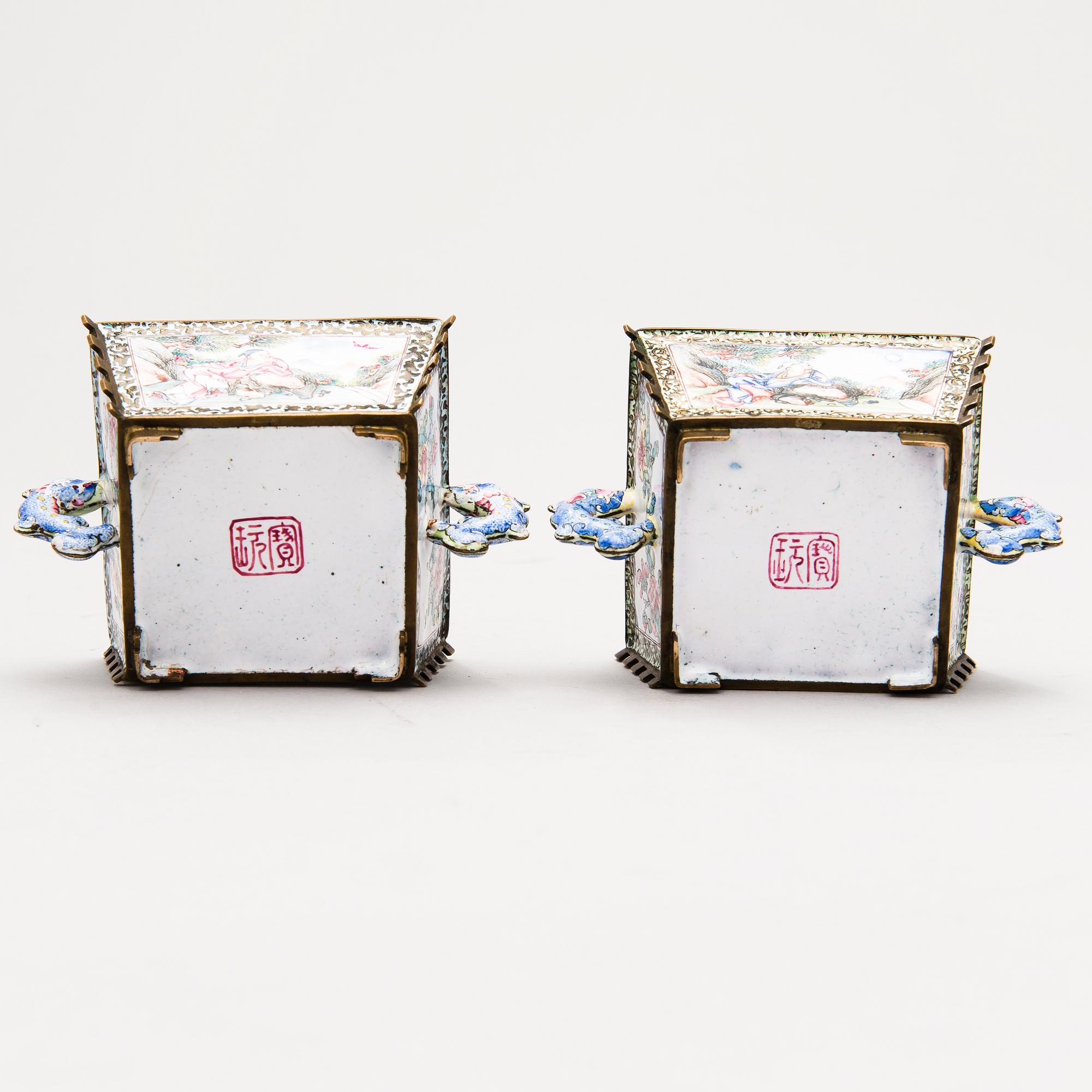 A pair of mid 18th Century Chinese enamel bowls.