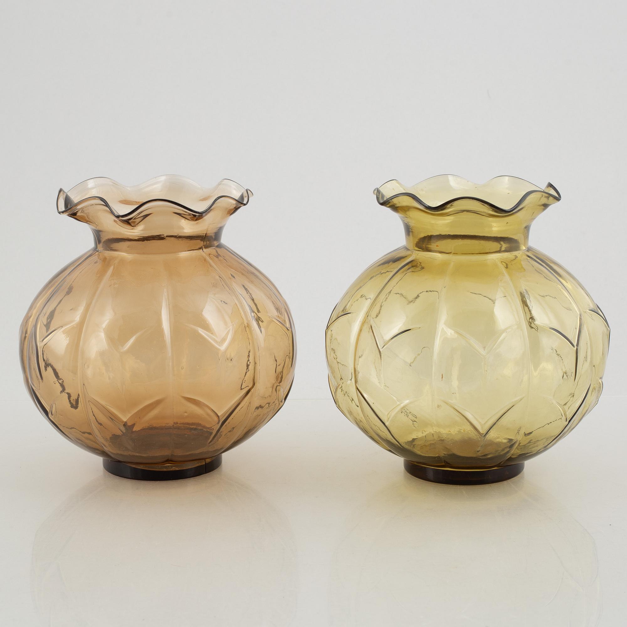 Edvin Ollers, vaser,ett par, glas,  Elme Glasbruk, 1930-tal.
