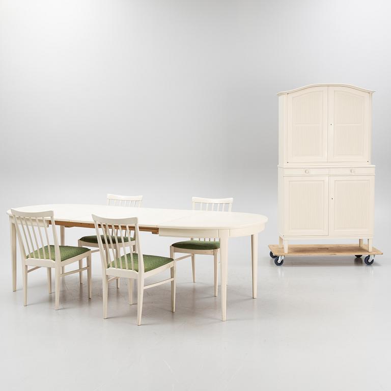 Carl Malmsten, a five piece dining group and a cabinet, modell 'Herrgården', Bodafors, Sweden, 1962.