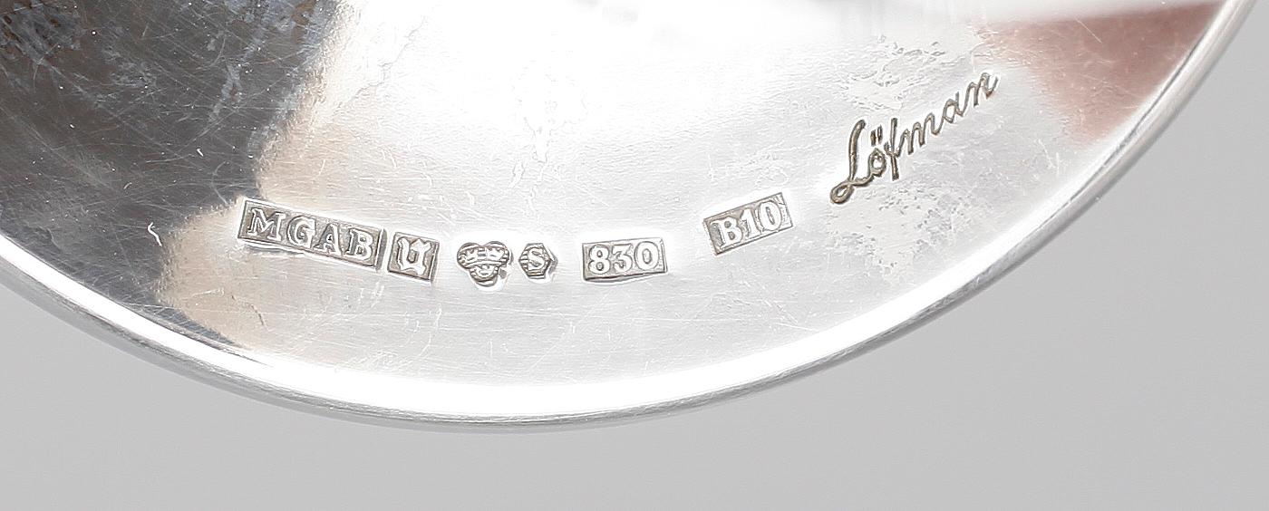 BÄGARE PÅ FOT, 6 st, silver, Erik Löfman, MGAB, Uppsala, bla 1974. Tot vikt ca 307g.