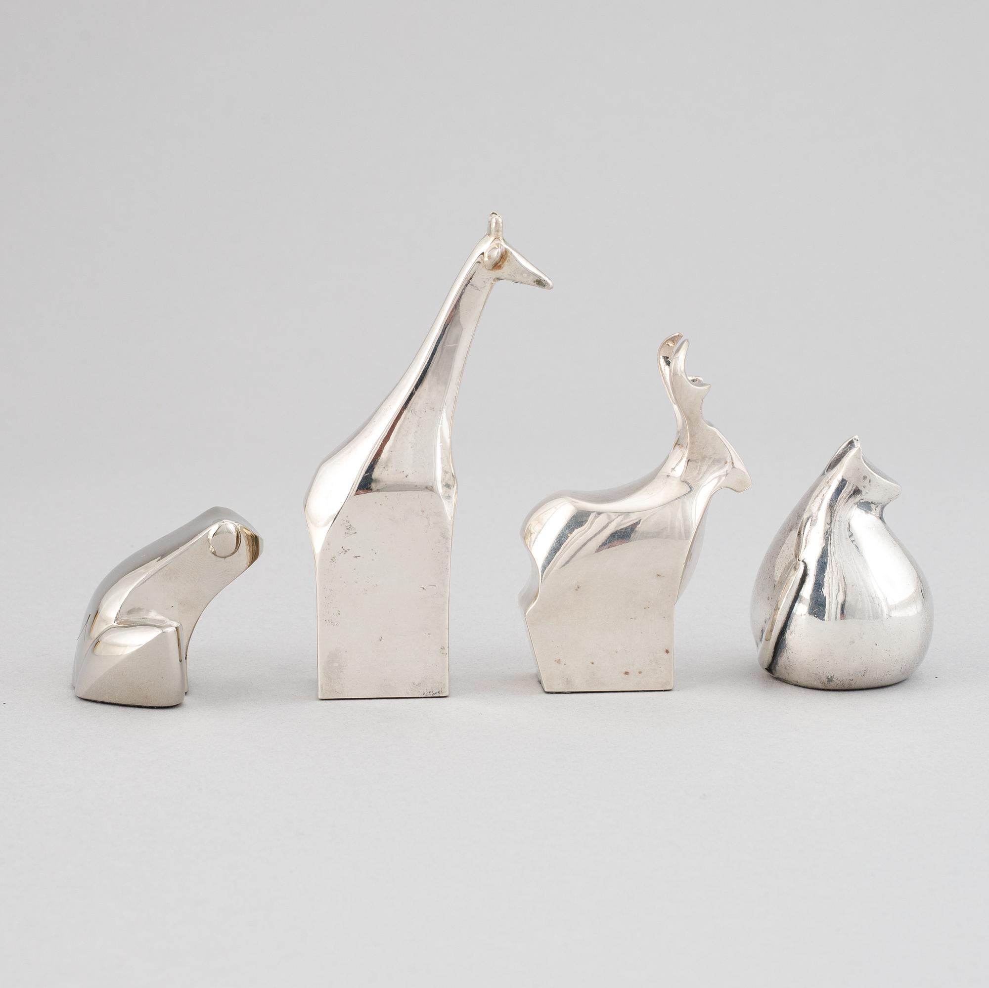 Gunnar Cyrén mfl, figuriner, 4 st, silverpläterad zink, Dansk Designs, Japan.