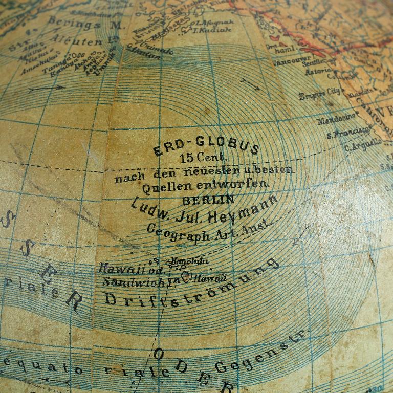 JORDGLOBB, miniatyr, 1890-tal. Ludw. Jul. Heymann. Berlin.