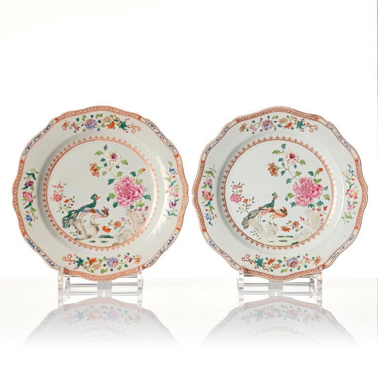 Tallrikar, sex stycken, kompaniporslin. Qingdynastin, Qianlong (1736-95).