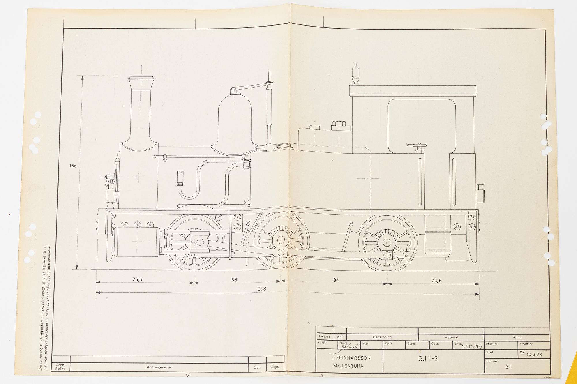 Steam locomotive. "Gotland". Live steam. Drawings by Jan Gunnarsson.