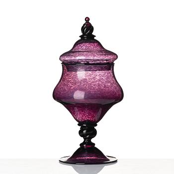 Simon Gate, a large purple lidded goblet 'Graal', Orrefors Sweden 1921.