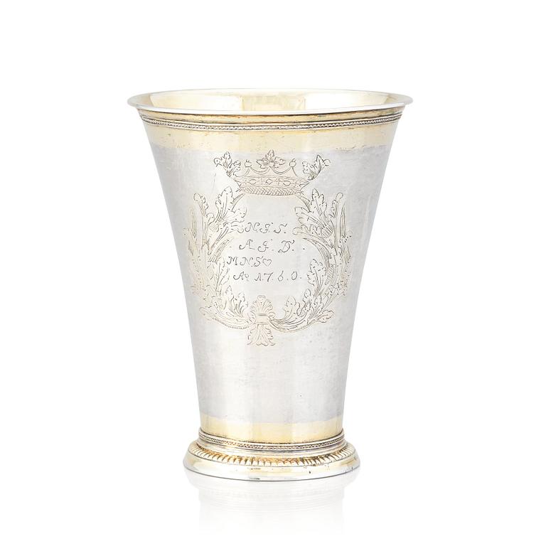 A Swedish 18th Century parcel-gilt silver beaker, mark of Jöns Silfverberg, Ystad 1761.