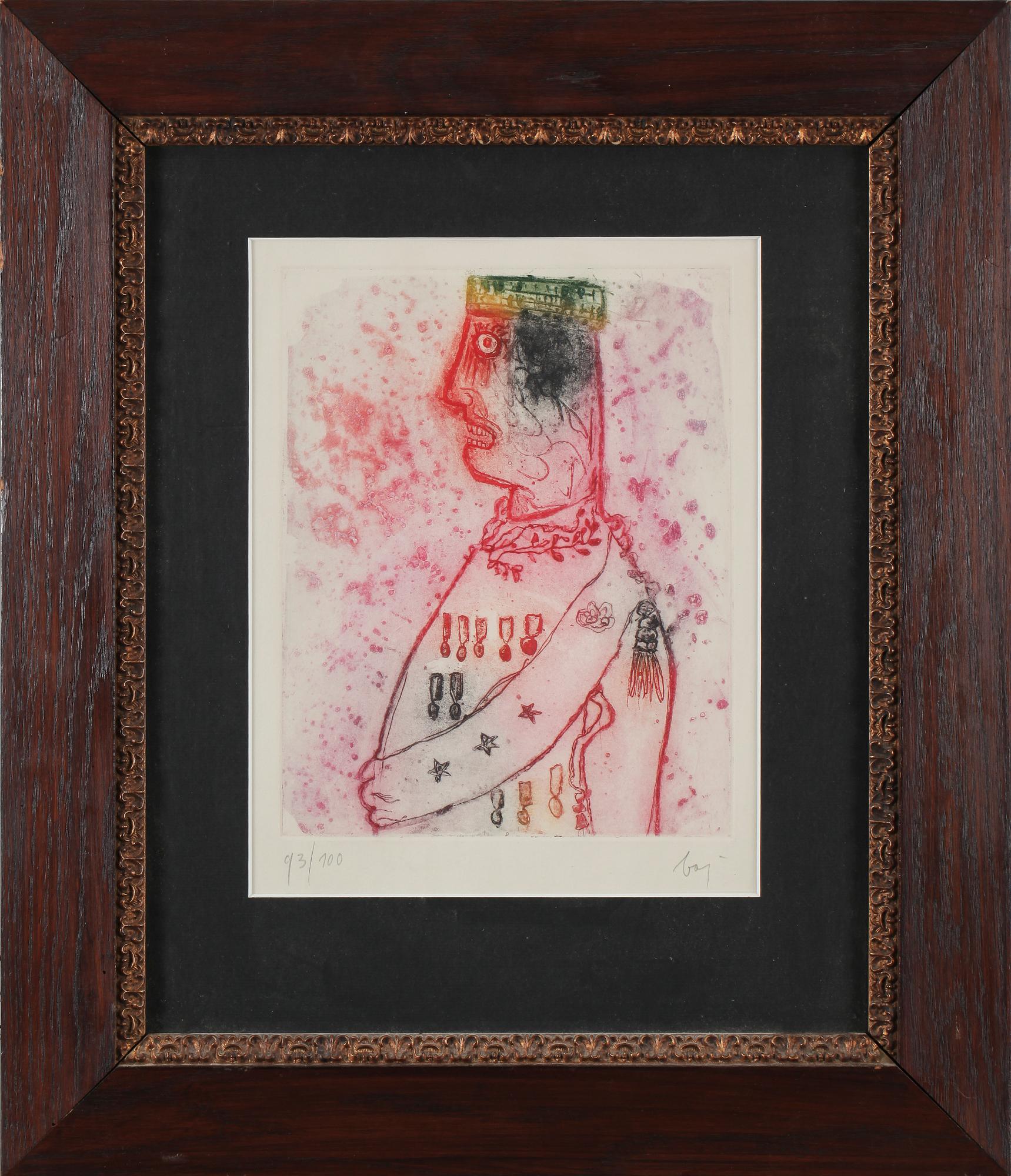 ENRICO BAJ, färgetsning, sign o numr 93/100.