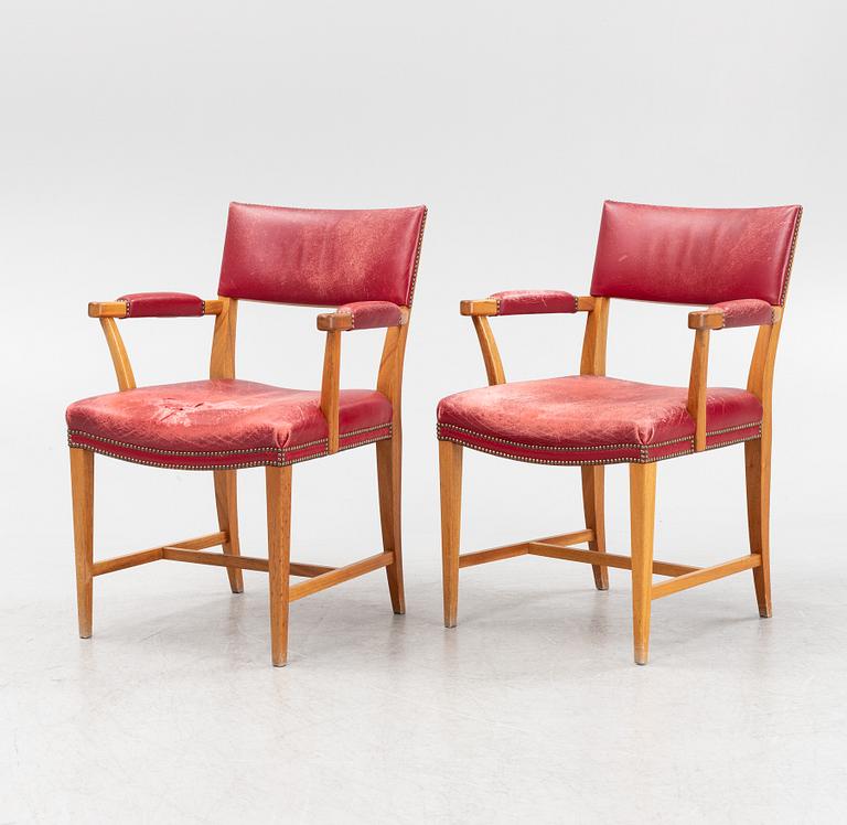 Josef Frank, a pair of mahogany and red leather model 695 armchairs, Svenskt Tenn, Sweden.