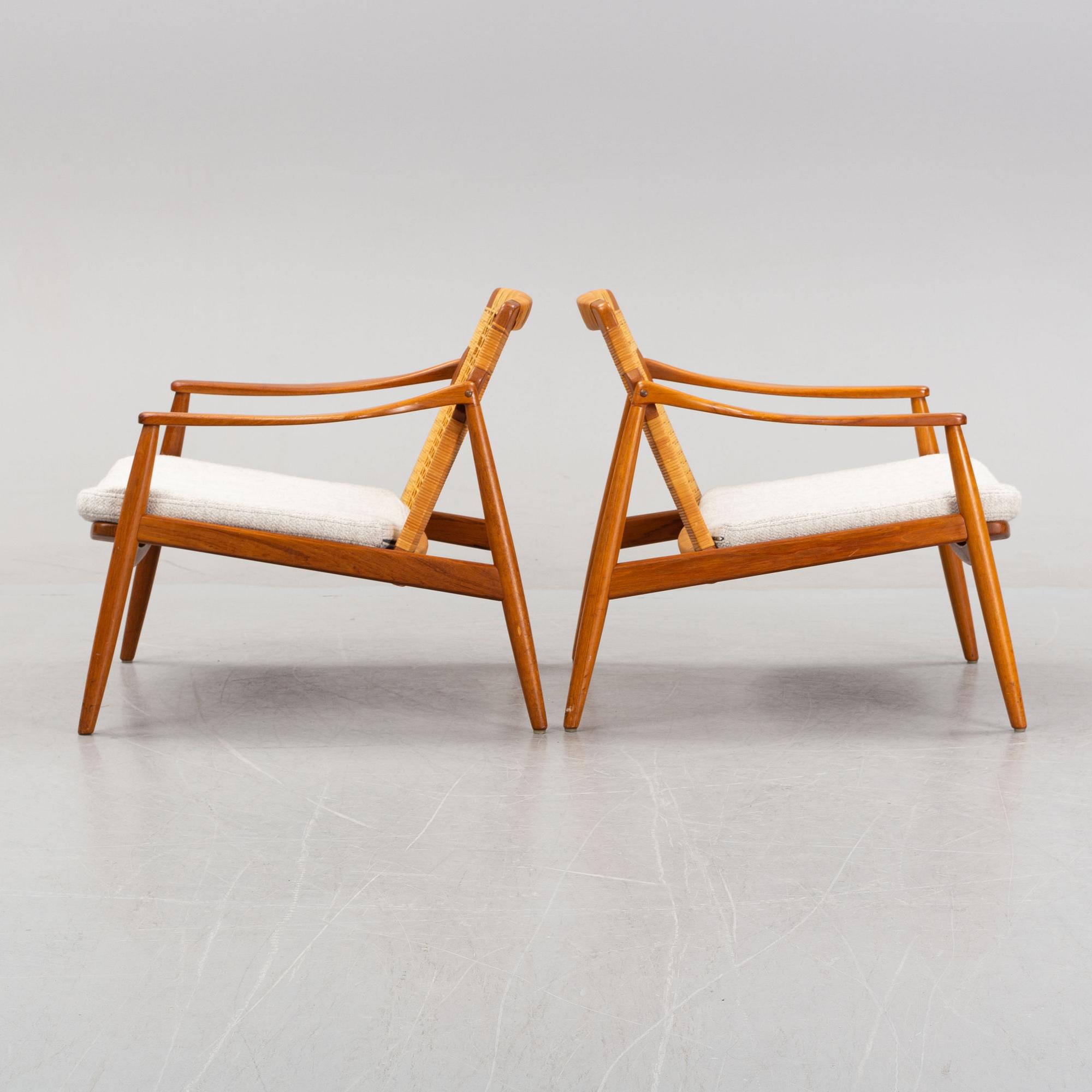 Hartmuth Lohmeyer, a pair of teak and rattan easy chairs, Gemla, Diö, 1950's/60's.