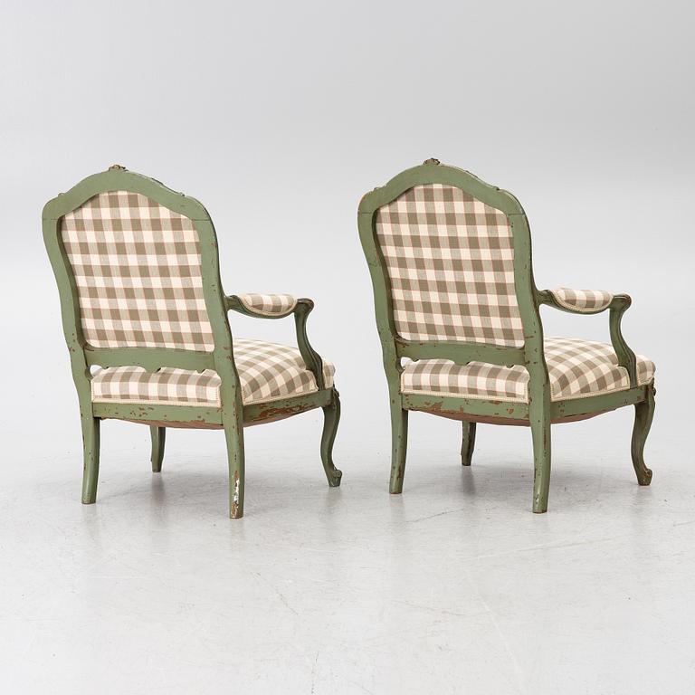 Armchairs, a pair, Rococo style, early 20th century.