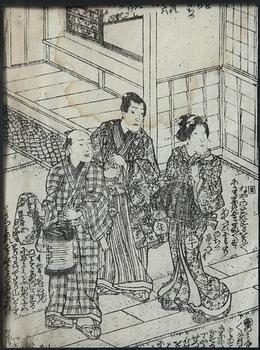 OKÄNDA KONSTNÄRER, träsnitt/blandteknik, 5 st, Japan, 1800-tal.