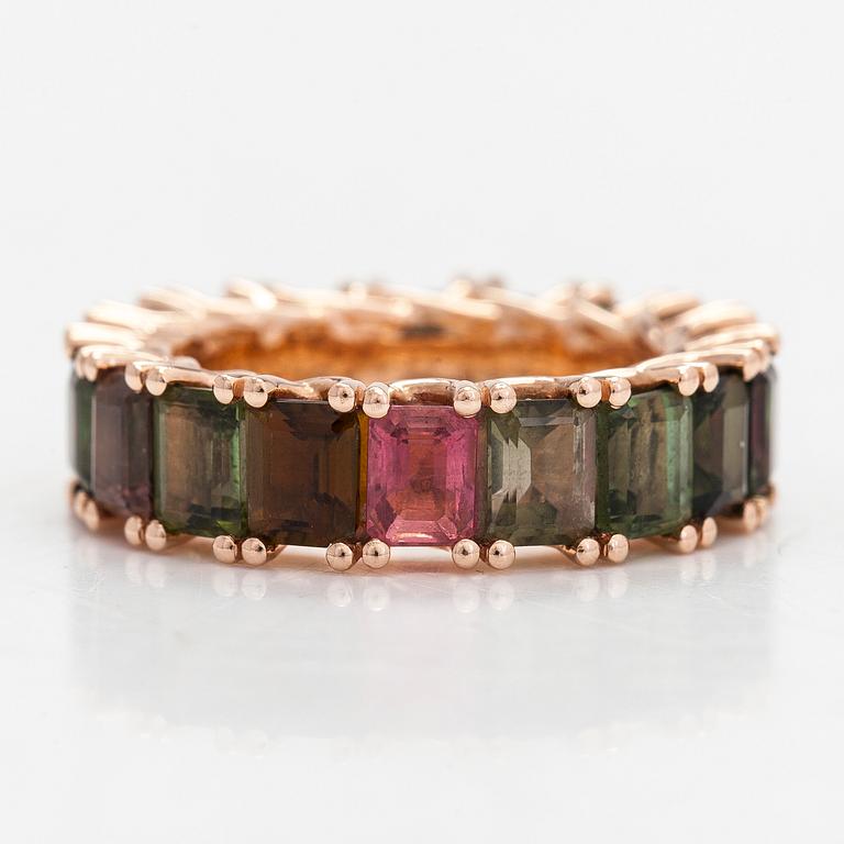 A 14K rose gold ring, with multicoloured tourmalines.