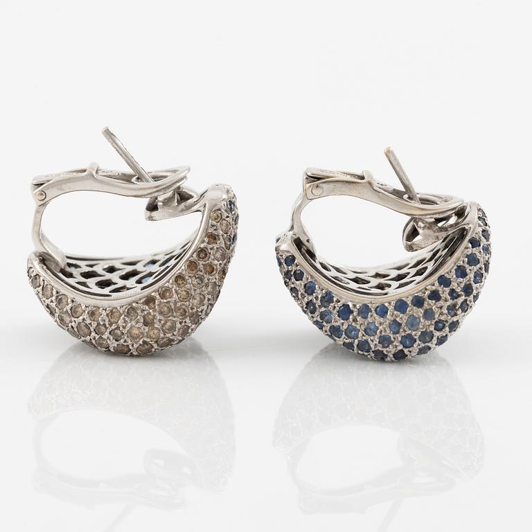 Earrings, a pair, 18K white gold with sapphires and diamonds.