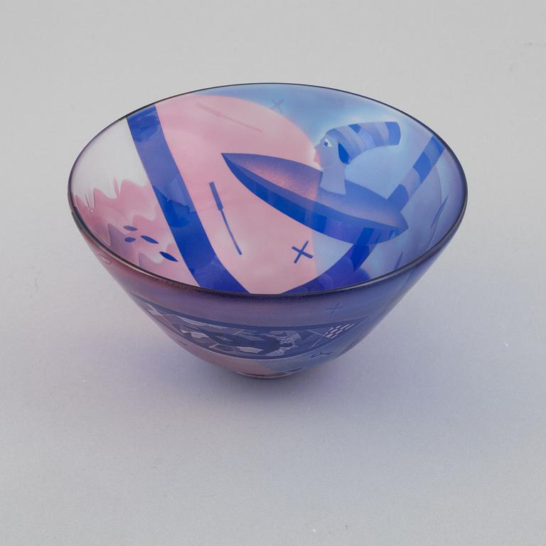 Bertil Vallien, a unique glass bowl, Kosta Boda, Sweden.