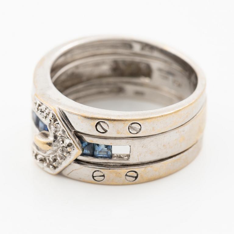 Ring, two-part, 14K white gold with sapphires and small diamonds.