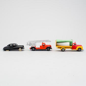 A lot of six pieces from Tekno and Dinky Toys, Denmark and England, 1940/50s.