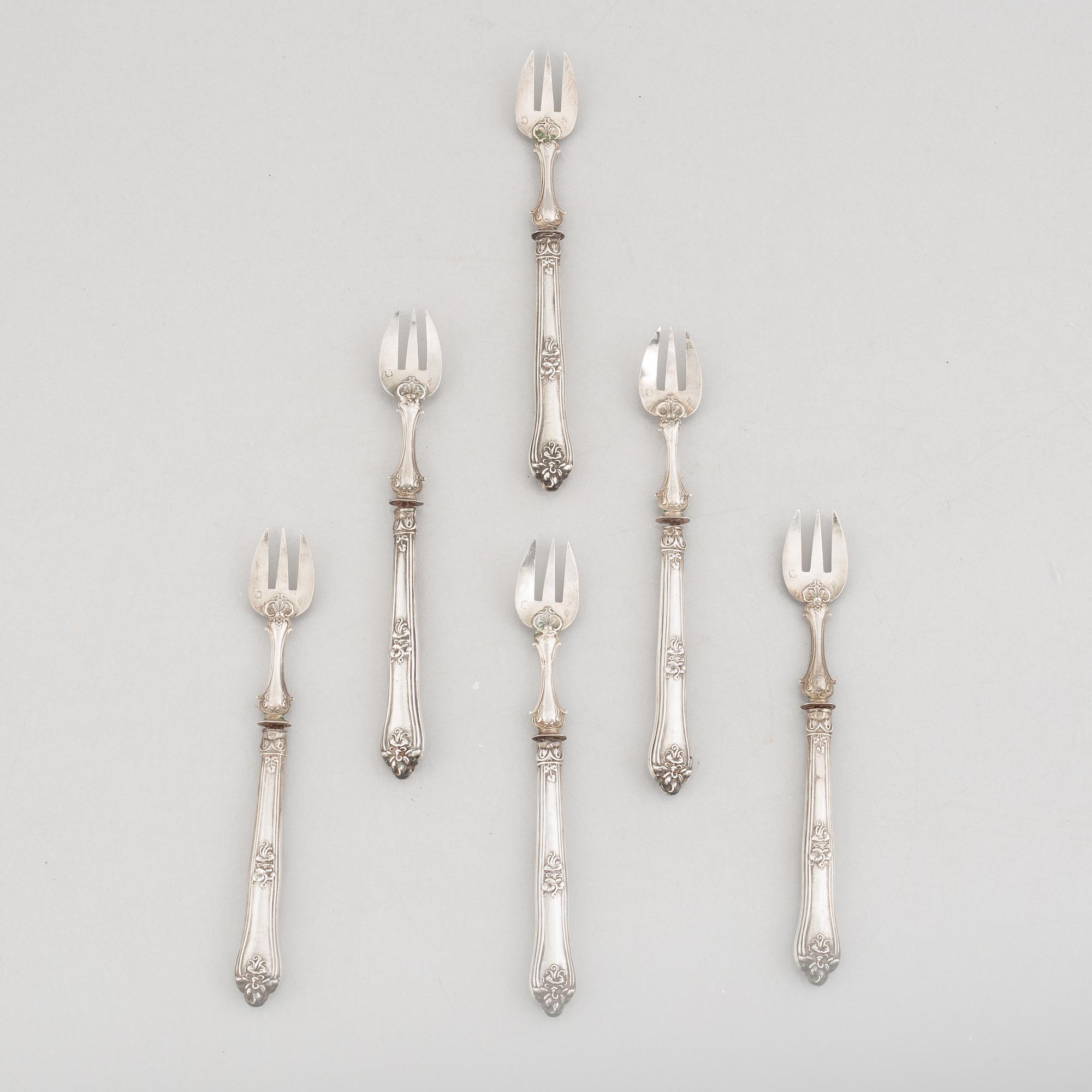 A Set of Six French Silver Oyster Forks, Paris circa 1900.
