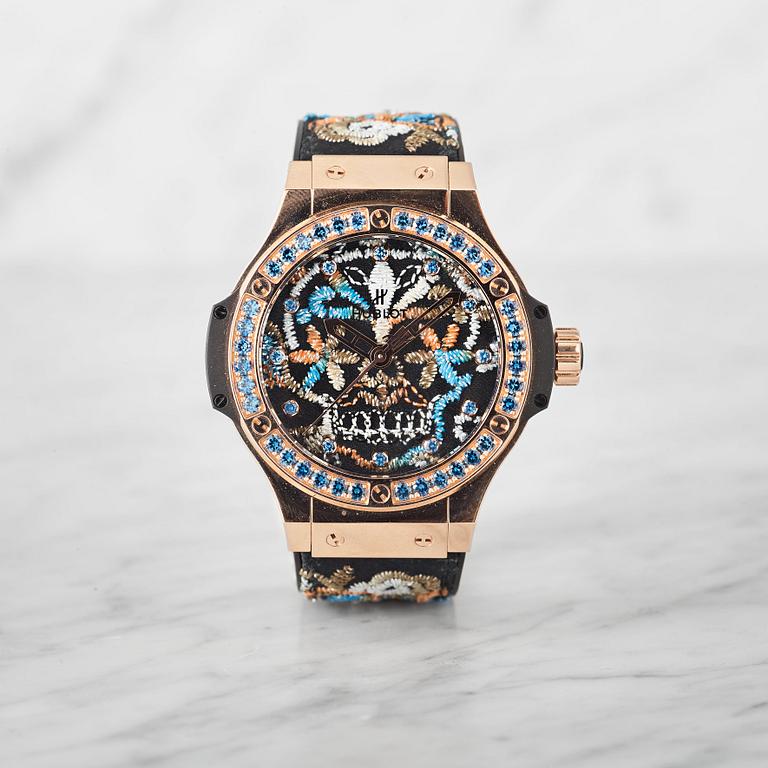 HUBLOT, Big Bang "Broderie Sugar Skull Gold", wristwatch, 41 mm,