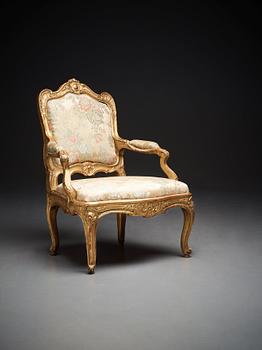 A Swedish Rococo armchair by Olof Höglander (master in Stockholm 1745-65).