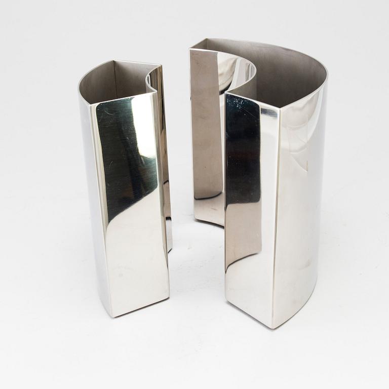 A pair of stainless steel vases by Ann Wåhlström from Cultura Metal, Sweden.