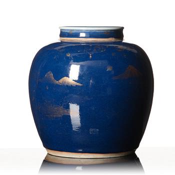 A blue glazed jar with cover, Qing dynasty, Qianlong (1736-95).