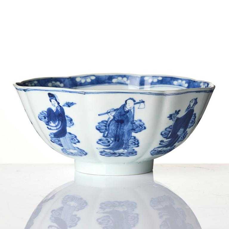 A blue and white 'immortals' bowl, Qing dynasty, Kangxi (1662-1722).