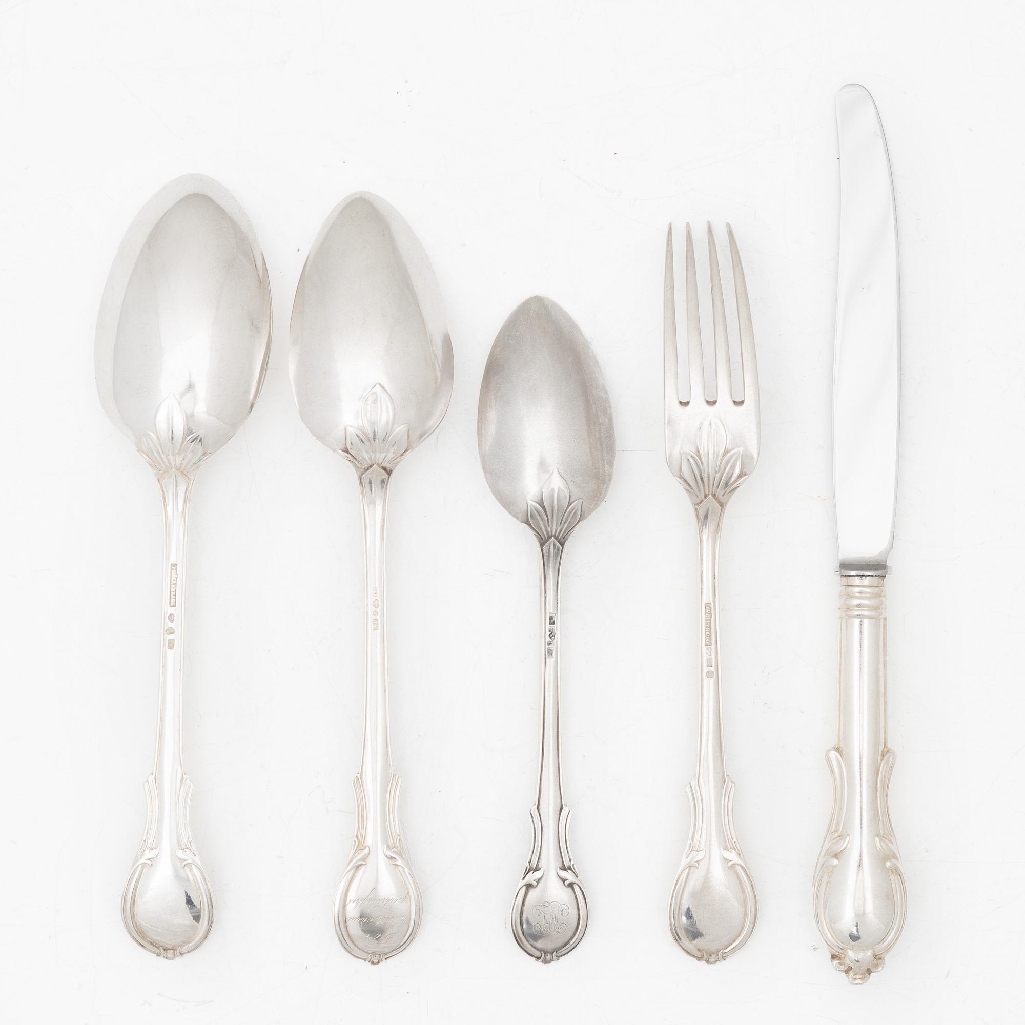Gustaf Möllenborg, A silver cutlery, “Prins Fredrik”, Stockholm, including 1876 (24 pieces).