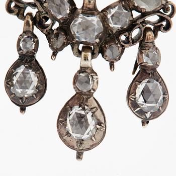 A pair of 18th century rose- and table-cut diamond earrings.