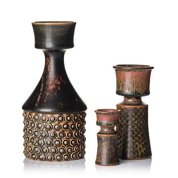 70. Stig Lindberg, a set of three stoneware vases, Gustavsberg Studio 1965-67.