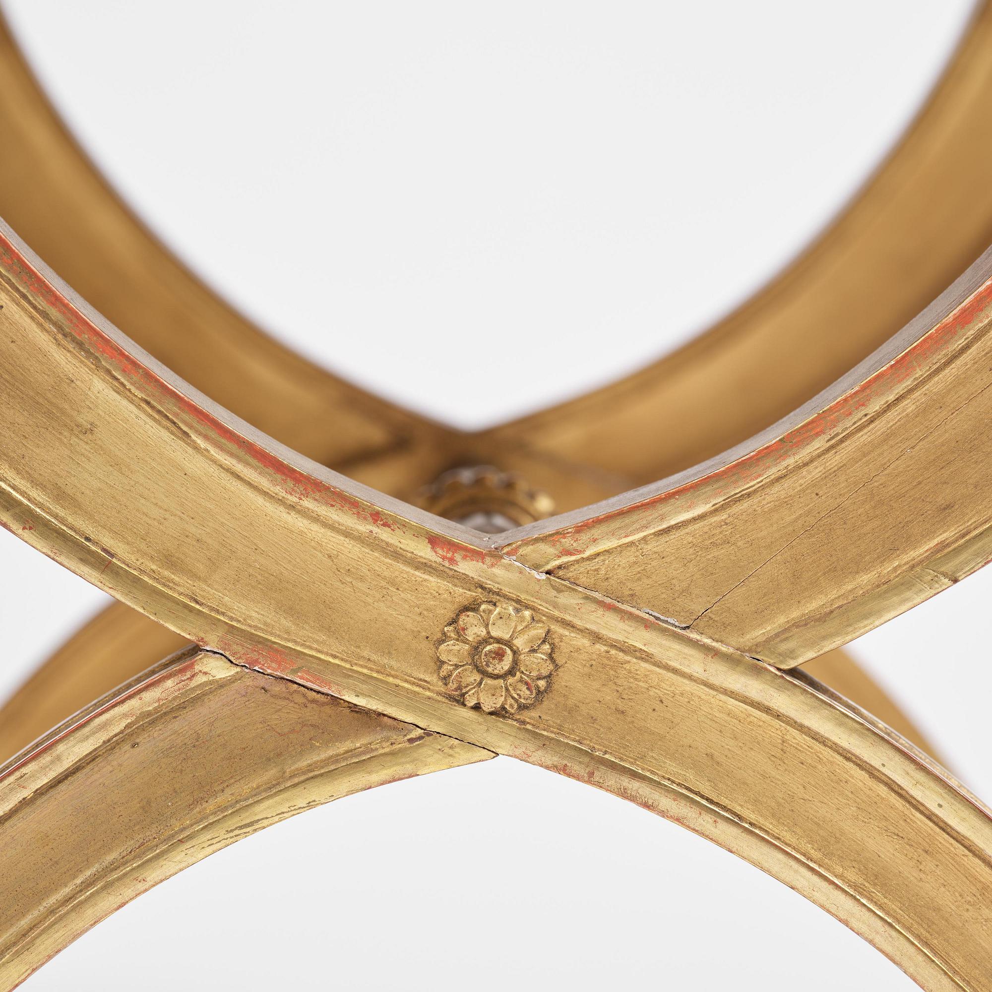 A pair of late Gustavian giltwood stools, Stockholm, late 18th century.