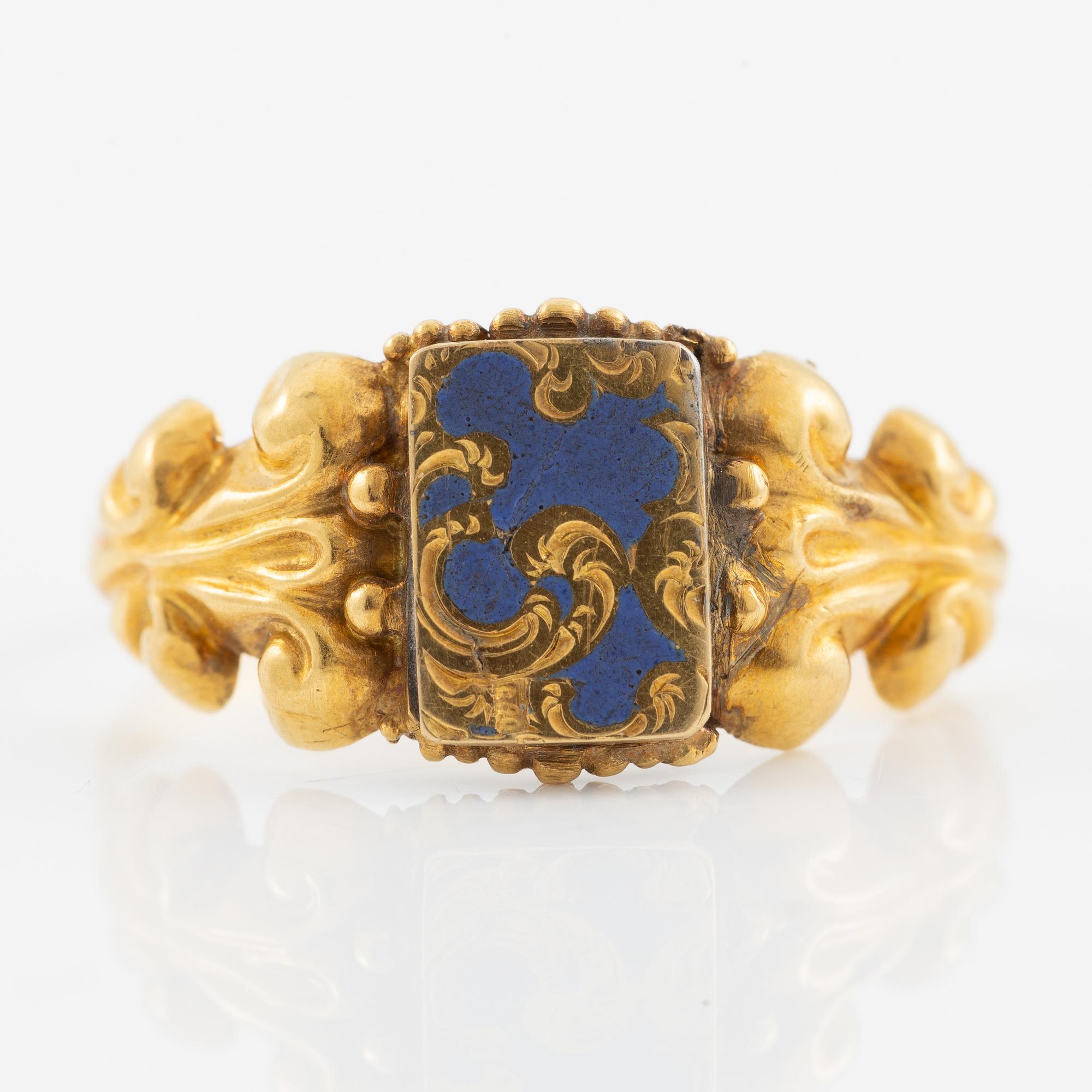 Ringar, 2 st, 18K guld med emalj.