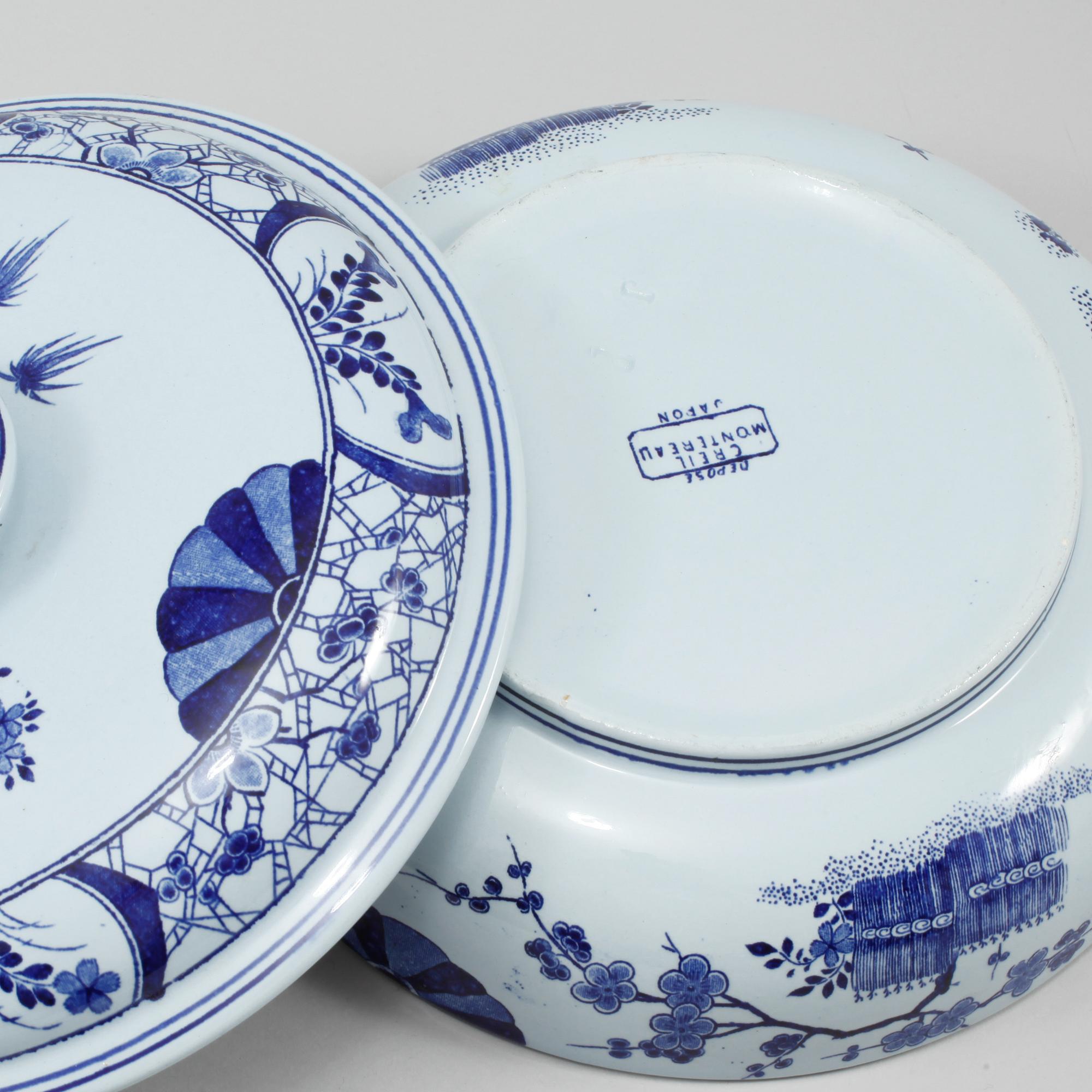 SERVISDELAR, 16 st, fajans, "Japon", Creil Montereau, Frankrike, omkring sekelskiftet 1900.
