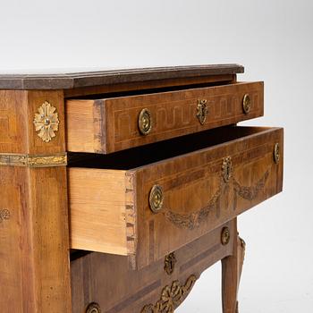 A Gustavian marquetry commode, Stockholm, late 18th century incorporating later elements.