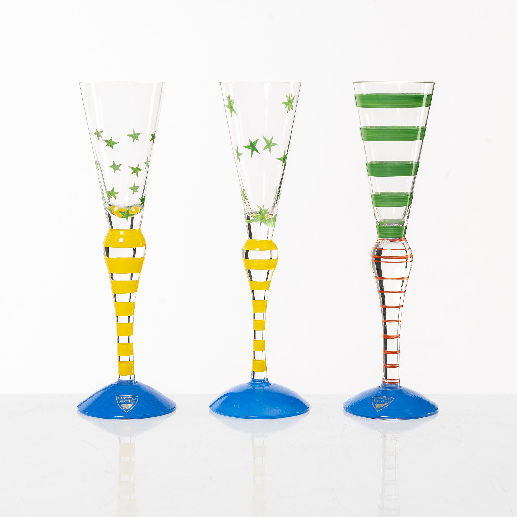 Anne Nilsson, snapsglas, 10 st, "Clown", Orrefors.