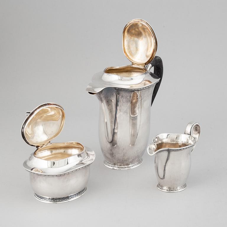 Carl Fredrik Carlman, kaffeservis 3 delar, silver, Stockholm 1961.