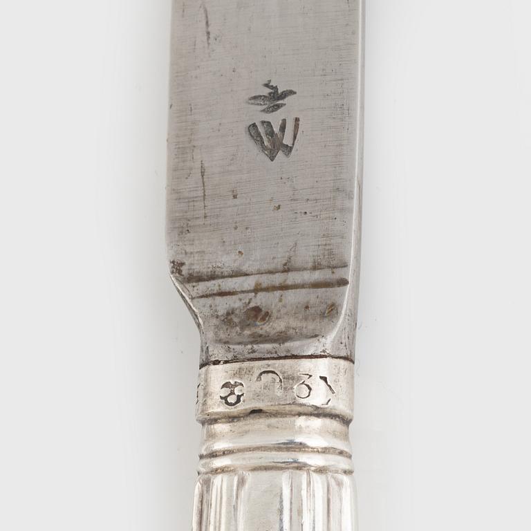 Dessert cutlery, 31 pieces, silver, Carl Gideon Renander, Stockholm, 18th century and C.F. Björnstedt, 19th century.